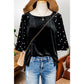 SALE!!!  Reese Black Pearl Beaded Half Sleeve Velvet Top
