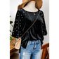 SALE!!!  Reese Black Pearl Beaded Half Sleeve Velvet Top