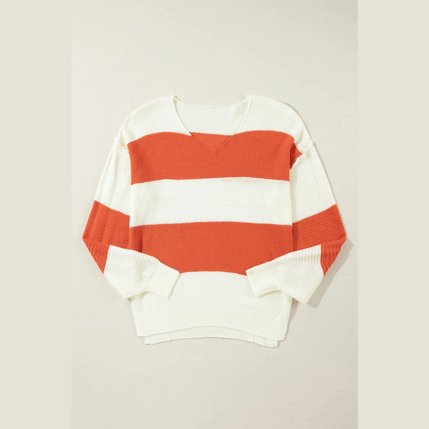 Reggie Orange Stripe Loose Color Block Drop Shoulder Bubble Sleeve Sweater