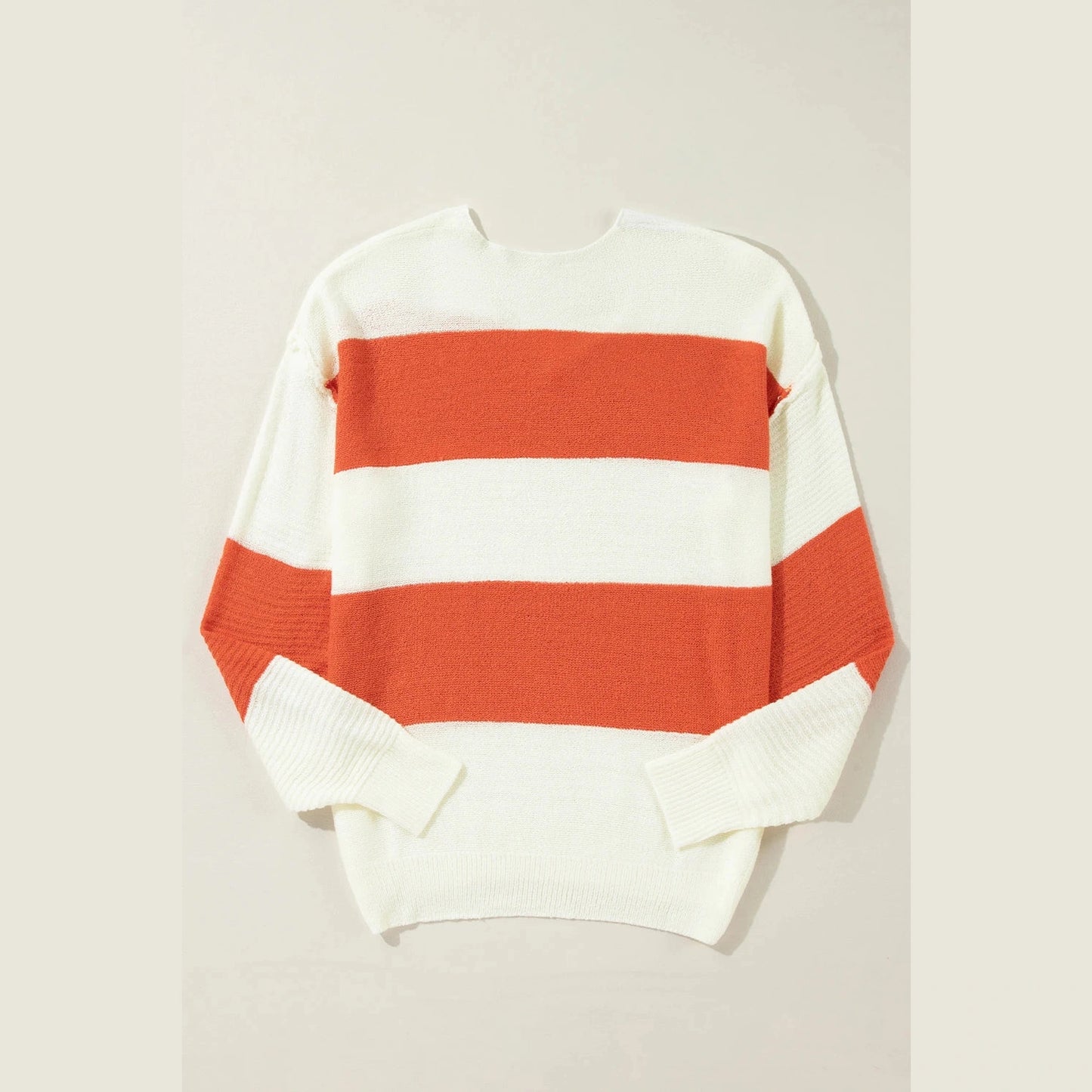Reggie Orange Stripe Loose Color Block Drop Shoulder Bubble Sleeve Sweater
