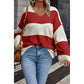 Reggie Red Stripe Loose Color Block Drop Shoulder Bubble Sleeve Sweater