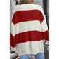 Reggie Red Stripe Loose Color Block Drop Shoulder Bubble Sleeve Sweater