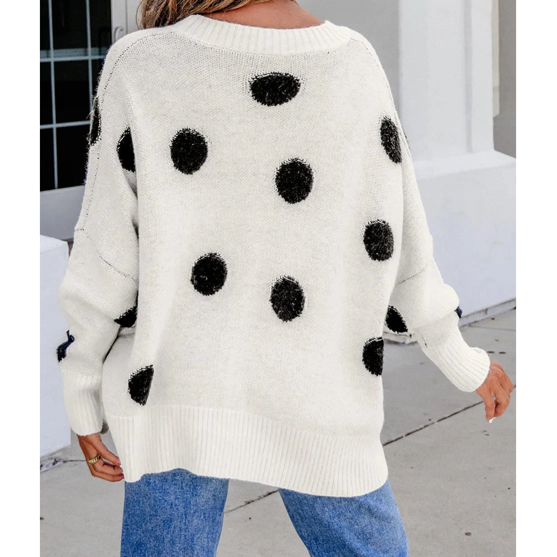Renae Polka Dot Button Front Oversized V Neck Cardigan