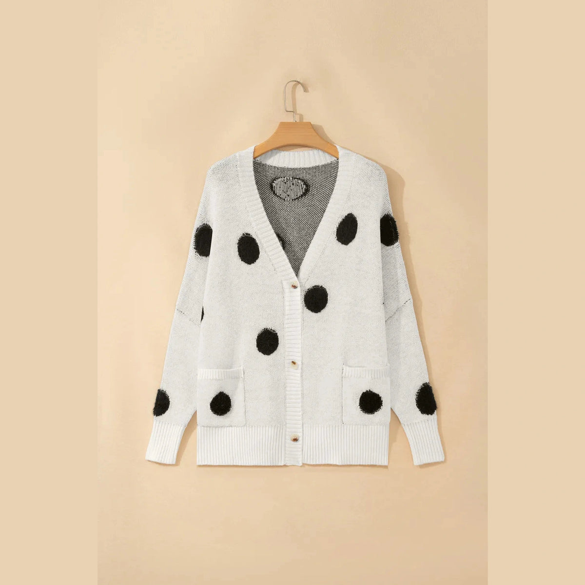 Renae Polka Dot Button Front Oversized V Neck Cardigan