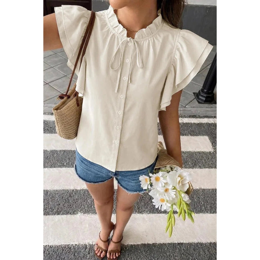 Renly Ruffle Tie Button Blouse