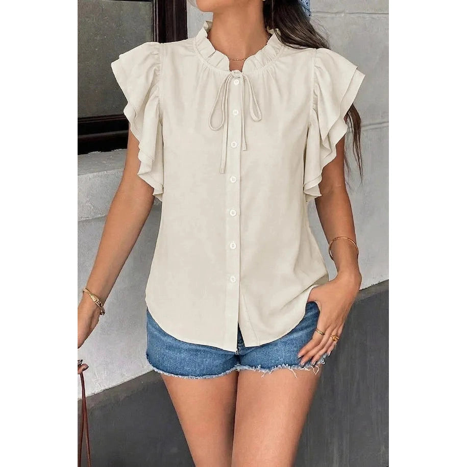 Renly Ruffle Tie Button Blouse