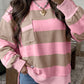 Retha Pink Stripe Colorblock Patch Pocket Split Hem Oversized Long Sleeve Sweatshirt