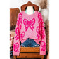 Rhianna Pink Bow Pattern Drop Shoulder Loose Sweater