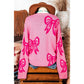 Rhianna Pink Bow Pattern Drop Shoulder Loose Sweater