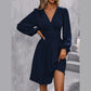 Ricki Blue Ruched Waist Lantern Long Sleeve Blouse