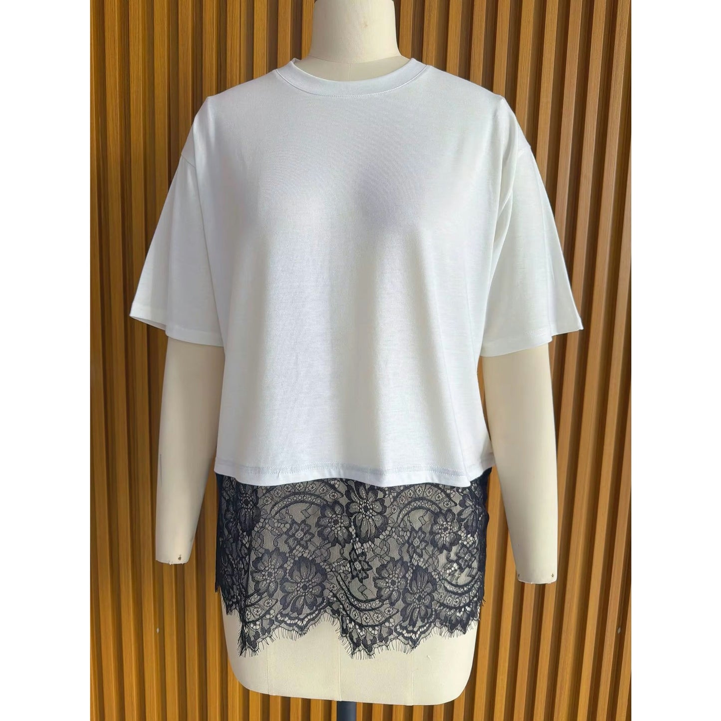Rickie Classic White Top with Black Lace Detail