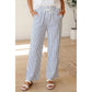 Ridley Blue Stripe Drawstring Elastic Waist Ankle Length Shift Pants