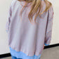 Rissa Sky Blue Stripe Colorblock Scalloped Trim Loose 3/4 Sleeve Top