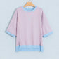 Rissa Sky Blue Stripe Colorblock Scalloped Trim Loose 3/4 Sleeve Top