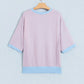 Rissa Sky Blue Stripe Colorblock Scalloped Trim Loose 3/4 Sleeve Top