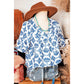 Rita Sky Blue Geometric Print Tassel Drawstring V Neck Blouse