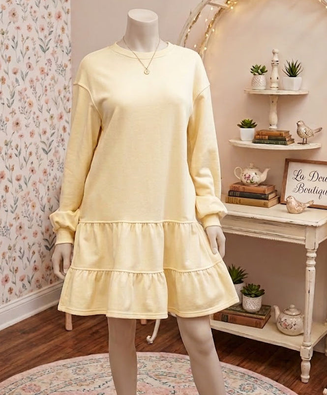 SALE!!!  Rixie Double Tiered Ruffle Hem Long Sleeve Loose Mini Dress