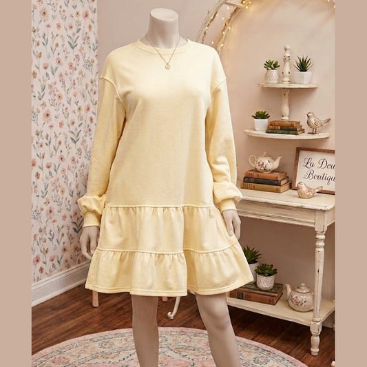 SALE!!!  Rixie Double Tiered Ruffle Hem Long Sleeve Loose Mini Dress