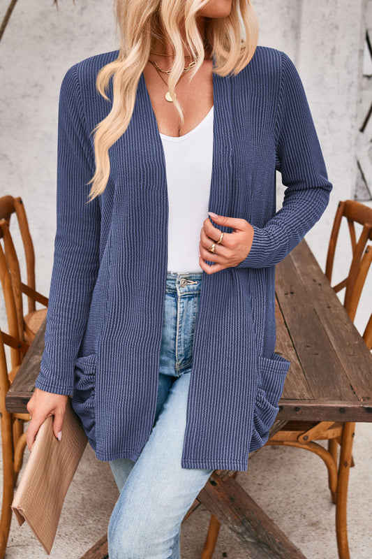 Rochelle Blue Striped Pocket Long Sleeved Cardigan