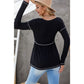 DESTASH Romee V Neck Long Sleeve Colorblock Waffle Babydoll Top