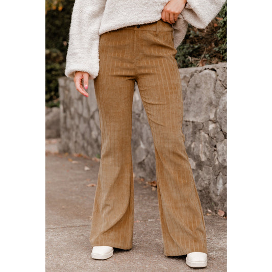 Romee Checkered Corduroy Flare High Waist Pants