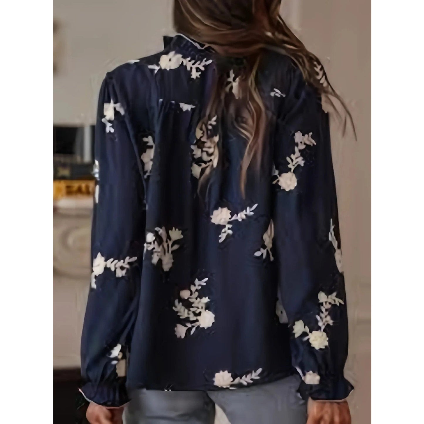 Romilda Navy Floral Ruffle Sleeve Blouse