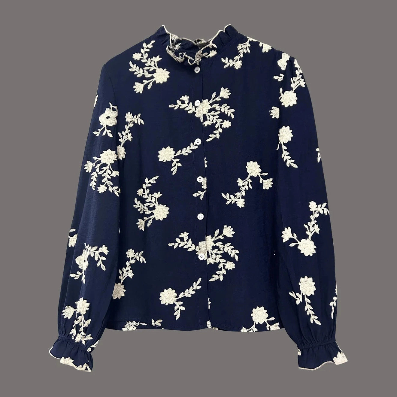 Romilda Navy Floral Ruffle Sleeve Blouse