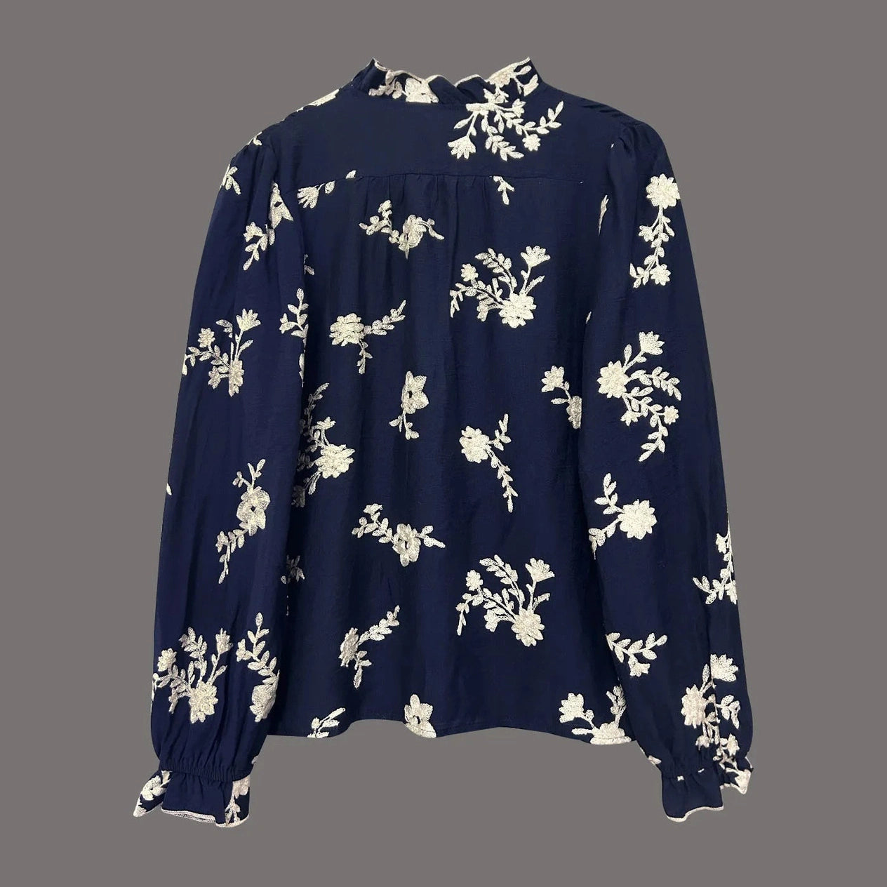 Romilda Navy Floral Ruffle Sleeve Blouse