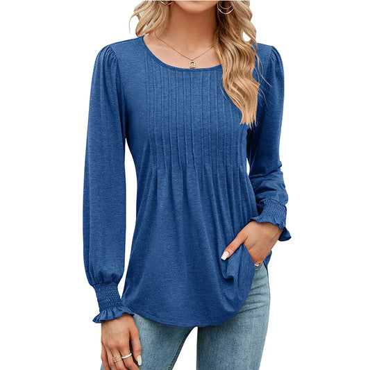 DESTASH Ronalda Blue Pleated Scoop Neck Top