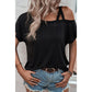 Ronin Black Asymmetric Criss Cross One Shoulder T Shirt