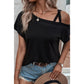 Ronin Black Asymmetric Criss Cross One Shoulder T Shirt