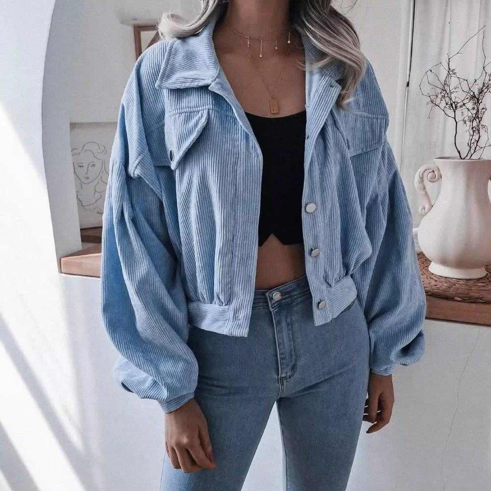 Roschelle Blue Cropped Corduroy Jacket