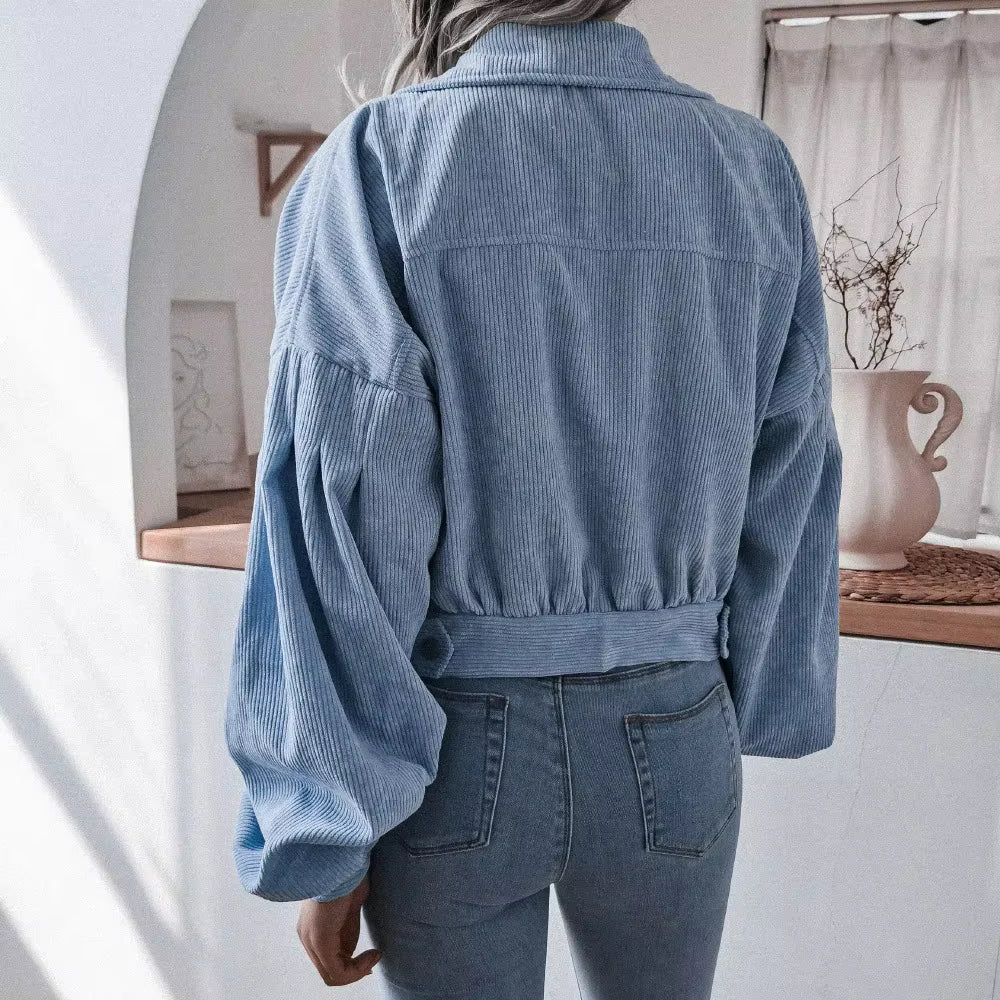Roschelle Blue Cropped Corduroy Jacket