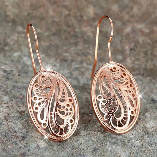 Geometric Carving Rose Gold Drop Earrings