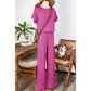 Grayson Pink Ribbed Short Sleeve Wide Leg Jumpsuit