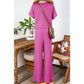 Grayson Pink Ribbed Short Sleeve Wide Leg Jumpsuit