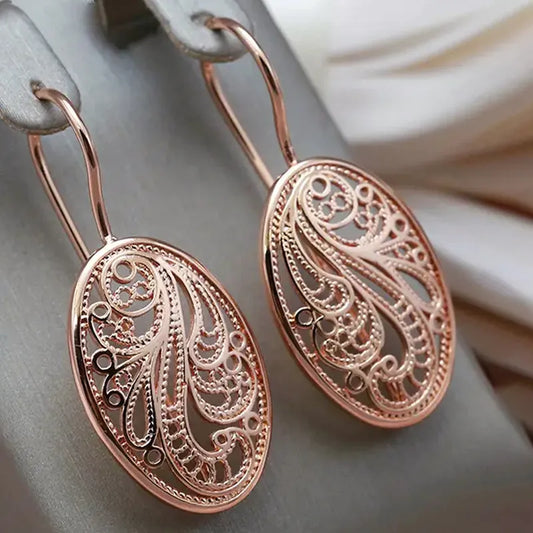 Geometric Carving Rose Gold Drop Earrings