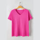 Roselle Bright Pink PLUS SIZE Textured Folded Sleeve V Neck T Shirt