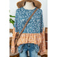 Rosetta Light Blue Floral Color Block Ruffled Hem Round Neck Blouse