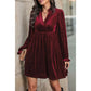 Rosette Wine Velvet High Waisted Mini Dress