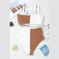 Rosette Brown Corded Colorblock Square Neck Bikini Swimsuit
