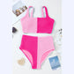 Rosette Pink Corded Colorblock Square Neck Bikini Swimsuit