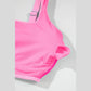 Rosette Pink Corded Colorblock Square Neck Bikini Swimsuit