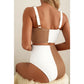 Rosette Brown Corded Colorblock Square Neck Bikini Swimsuit