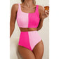 Rosette Pink Corded Colorblock Square Neck Bikini Swimsuit