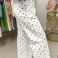 Rossi White Polka Dot Print Scalloped Patch Pocket Cotton Shift Pants
