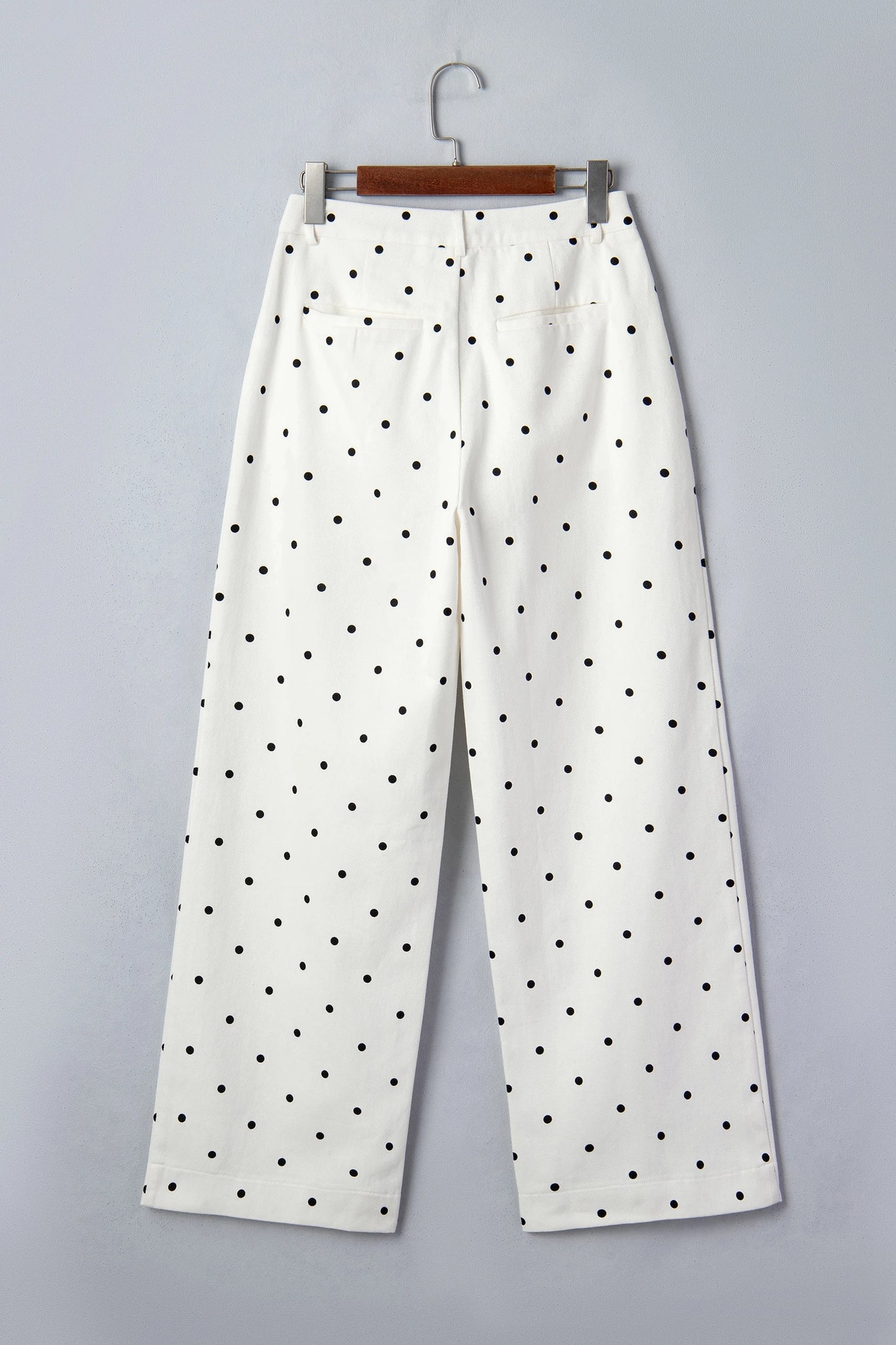 Rossi White Polka Dot Print Scalloped Patch Pocket Cotton Shift Pants