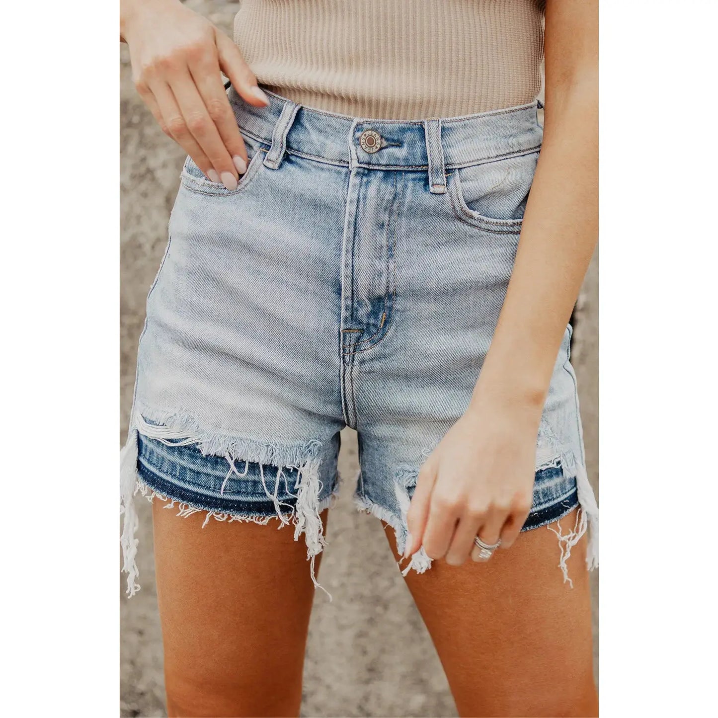RTS Rossie Light Blue Vintage Washed Raw Edge Jean Shorts