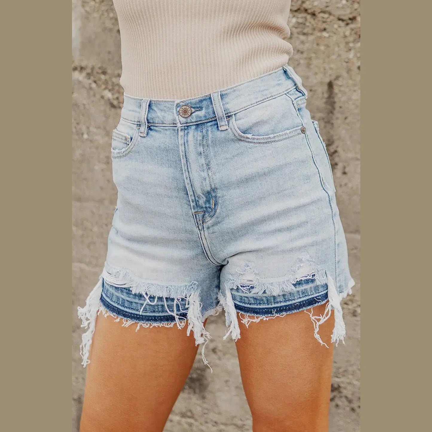 RTS Rossie Light Blue Vintage Washed Raw Edge Jean Shorts