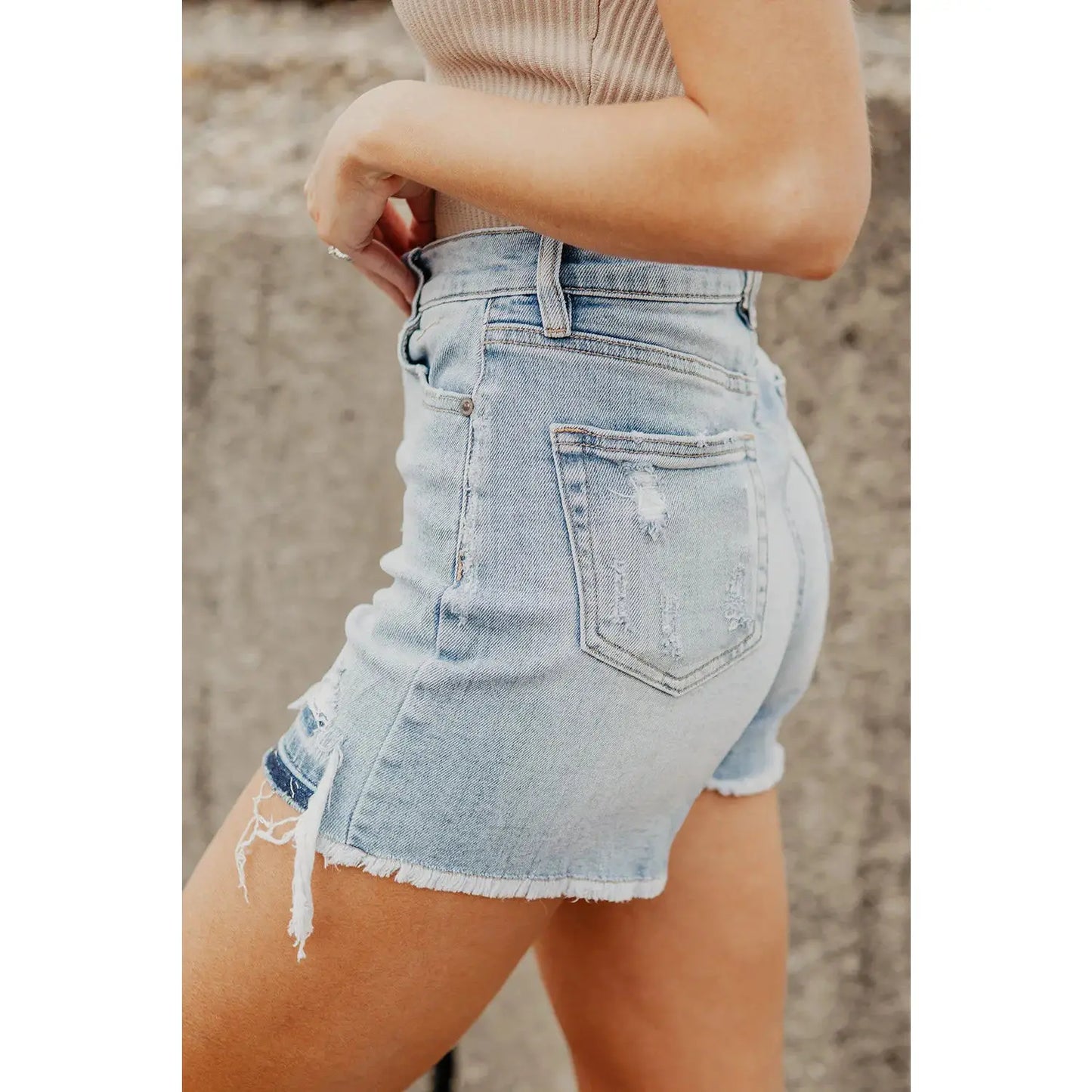 RTS Rossie Light Blue Vintage Washed Raw Edge Jean Shorts